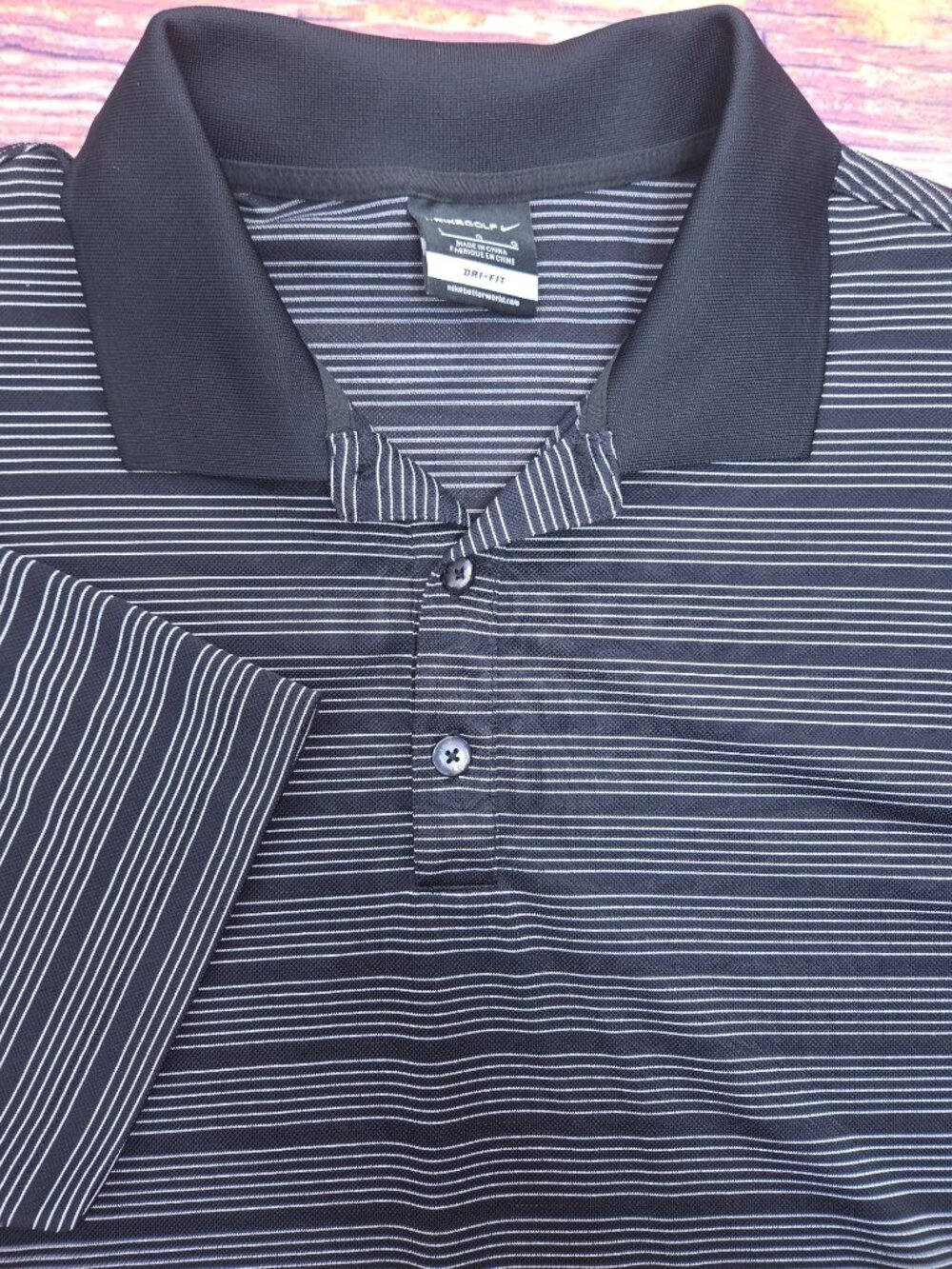 Nike Golf Mens Black & White Striped Dri-FIT Polo Large